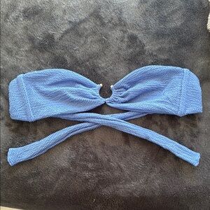 Blue Textured Bandeau Bikini Top